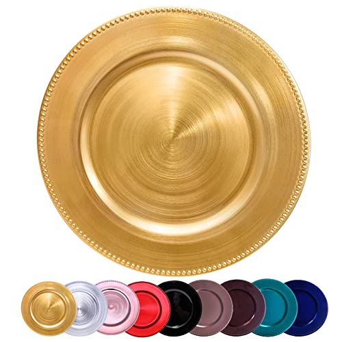 DaCakeWS Reef Charger Plates 13inch, Set 10PCS Plastic Floral Charger Plates Wedding for Dinner,Wedding,Party,Event,Decoration(Reef Rose Gold 10)