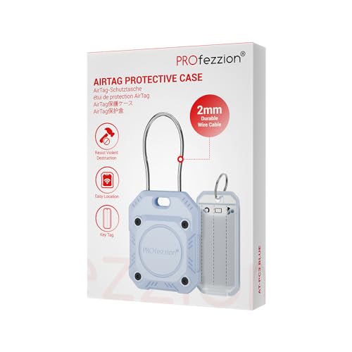 PROfezzion 1 Pack 2-in-1 Secure AirTag Holder Hard Shell Case with Key Rings, Key Tag, Metal Wire Cable, Allen Wrench and Spare Screws for Keychain, Dog Collar, Luggage Bag, Backpack & More - Black
