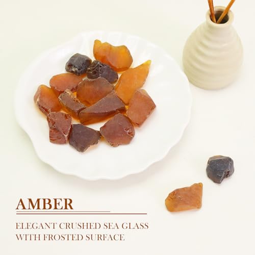 Ausluru 5LB Frosted Sea Glass Vase fillers Crushed Glass, Sea Glass Decor Ideal for Christmas DIY Craft, Aquarium Gravels, Home Decor Crushed Sea Glass Pieces for Beach Wedding, 0.7-3 Inch Amber