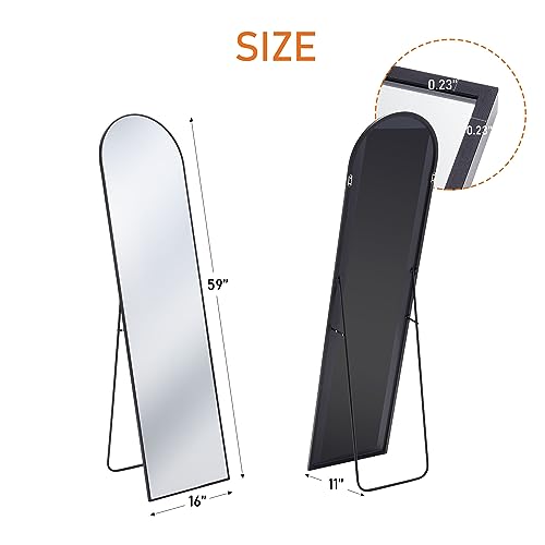 Sweetcrispy Arched Full Length Mirror 59"x16" Full Body Floor Mirror Standing Hanging or Leaning Wall, Arch Wall Mirror with Stand Aluminum Alloy Thin Frame for Bedroom Cloakroom,Black