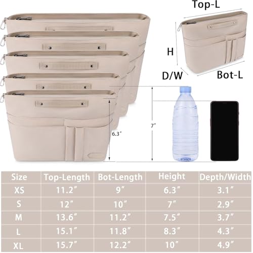 HyFanStr Purse Organizer Insert for Handbags,Tote Bag Organizer Insert Zipper Bag for Women, Handbag Organizer Inside Liner with 15 Pockets, Beige