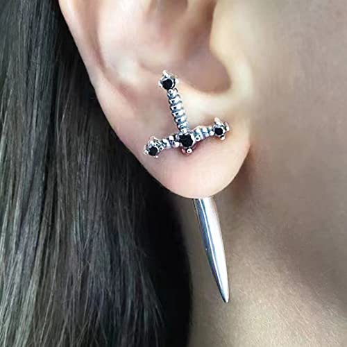 Sword Earrings for Women Gothic Earrings Cool Sword Screw Earrings Black Cubic Zirconia Dagger Earrings Punk Halloween Jewelry Gifts(71205)