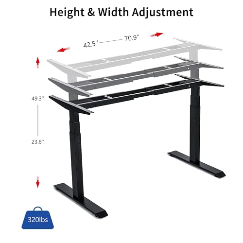 VWINDESK VJ201-S3 Electric Height Adjustable Sitting Standing Desk Frame Only/Sit Stand - Dual Motors 3 Segment Motorized Desk Base Only,Black
