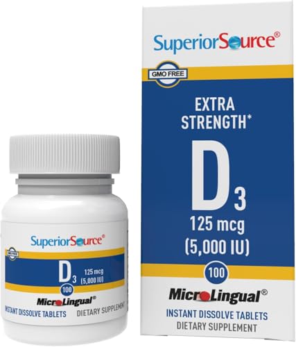 Superior Source Vitamin D3 5000 IU, Under The Tongue Quick Dissolve MicroLingual Tablets, 100 Count, Promotes Strong Bones and Teeth, Immune Support, Healthy Muscle Function, Non-GMO