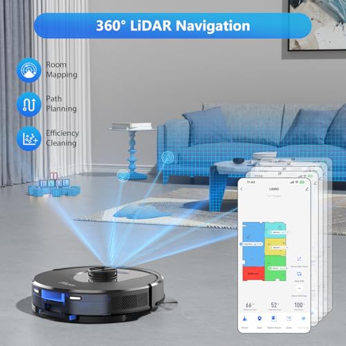 Tikom Robot Vacuum and Mop, L8000 Laser LiDAR Navigation Robotic Vacuum, 3000Pa Suction, 150Mins Max, 45dB, 14 No-Go Zones, 20 Virtual Walls, Self-Charging, Good for Pet Hair, Carpet, Hard Floor