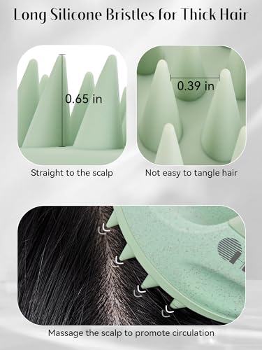 HEETA Scalp Massager Hair Growth with Soft Silicone Bristles to Remove Dandruff and Relieve Itching, Shampoo Brush for Hair Care & Relax Scalp, Scalp Scrubber for Wet Dry Hair (Green & Beige)