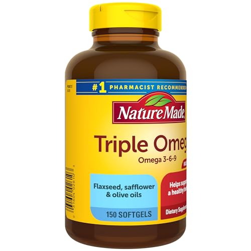 Nature Made Triple Omega 3 6 9, Flaxseed, Safflower, & Olive Oils, Healthy Heart Support, Fish Free Omega 3 Supplement, 150 Softgels, 75 Day Supply