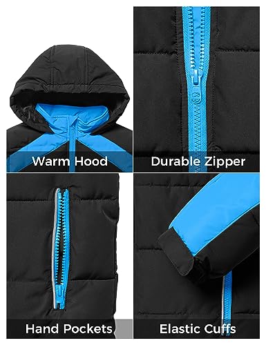 ZSHOW Boys' Warm Hooded Winter Jacket Soft Fleece Lined Quilted Puffer Coat(Black & Blue,6-7)