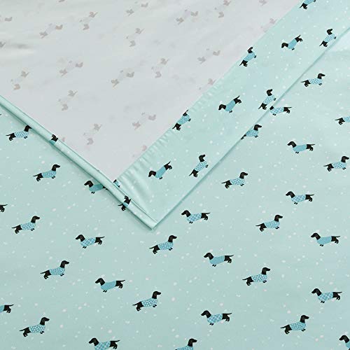 Intelligent Design Microfiber Cozy Bed Sheet Set, Modern All Season Bedding & Pillowcases, Premium 14" Elastic Pocket Fits up to 16" Mattress, Twin Aqua Dogs 3 Piece