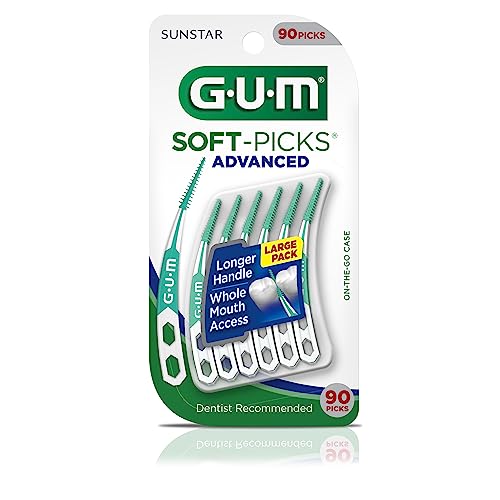 GUM Soft-Picks Advanced, Easy to Use Dental Picks for Teeth Cleaning and Gum Health, Disposable Interdental Brushes with Convenient Carry Case, Dentist Recommended Dental Picks, 90ct (3pk)