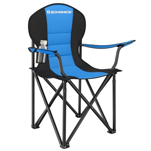 SONGMICS Folding Camping Chair, Supports 551 lb, with Comfortable Sponge Seat, Heavy Duty Structure, Cup Holder, Outdoor Picnic Chair, Blue and Black UGCB06BU