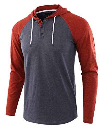 HETHCODE Men's Casual Lightweight Long Sleeve Raglan Active Sports Henley Jersey Hoodie Shirts C.Blue/Rusty S