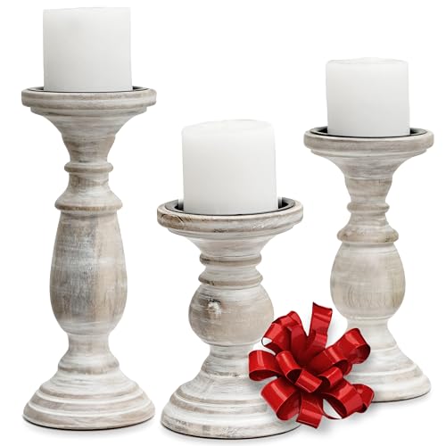 Candle Holders for Pillar Candles, Wooden Table Centerpiece, Set of 3, Wood Candle Holders, Rustic Pillar Candle Holder, Farmhouse Candle Holders Fireplace White