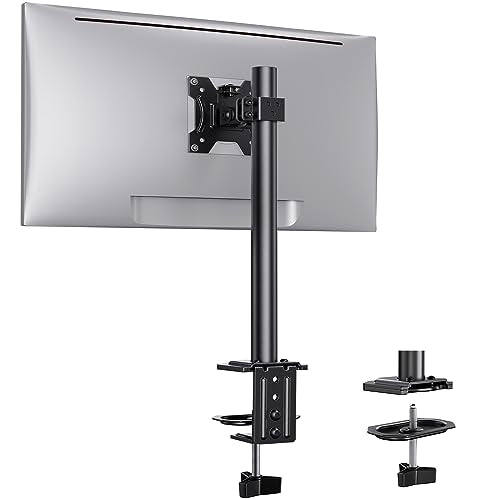 Ergear Monitor Mount for Most 13-32" Computer Screens up to 17.6lbs, Improved LCD LED Monitor Riser, Adjustable Height and Angle, Single Desk Mount Stand, Black, EGCM12