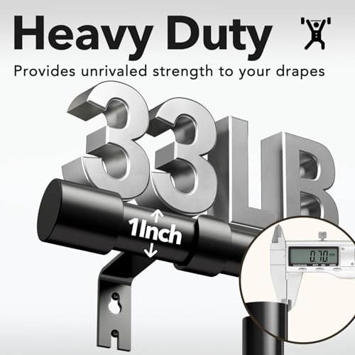 IFELS Heavy Duty Curtain Rods for Windows 28 to 48 Inch, 1 Inch Black Curtain Rods for Outdoor, Farmhouse, Bedroom, Kitchen, Living Room, Adjustable Easy Install Drapery Rod (A2,Black,30"-60")