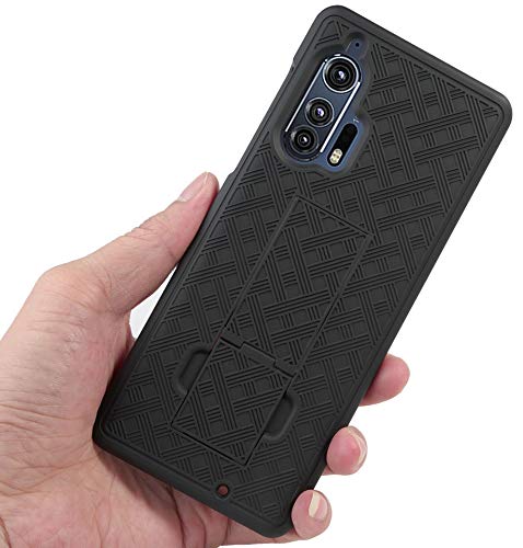 Case with Clip for Motorola Edge Plus, Nakedcellphone [Black Tread] Kickstand Cover with [Rotating/Ratchet] Belt Hip Holster Combo for Moto Edge+ (2020, XT2061)