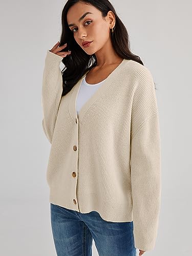 LILLUSORY Cardigan Sweaters for Women 2024 Fall Fashion Oversized Lightweight Sweater Knit Work Jackets Outfits Clothes White M