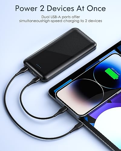 Feeke Portable-Charger-Power-Bank - 15000mAh Dual USB Power Bank Output 5V3.1A Fast Charging Portable Charger Compatible with Smartphones and All USB Devices (Black)