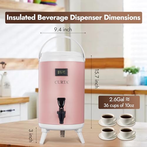 CURTA 2.7 Gallon Beverage Dispenser, Hot & Cold Beverage Dispenser with Thermometer, Leakproof Drink Insulated Dispenser for Parties (10L)…