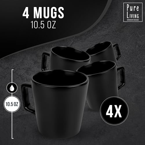 Stoneware Coffee Mugs Set of 4, Stylish Coffee Mug Set black matte, 10.5 Oz Coffee Cups Ceramic, Dishwasher and Microwave Safe Mug, Ceramic Mug, Coffee Cup Set, Large Coffee Mugs, 10.5 oz