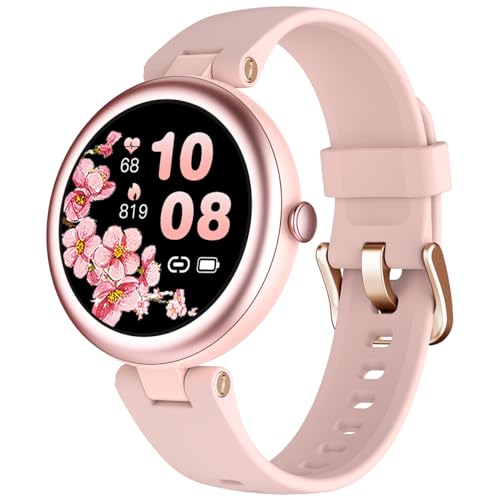 Fitness Watches for Women, Fitness Tracker Gifts for Women Mom Round Smartwatch Compatible with iPhone Android Phones with Heart Rate Monitor Pedometer Sleep Tracker Steps Counter Waterproof Pink