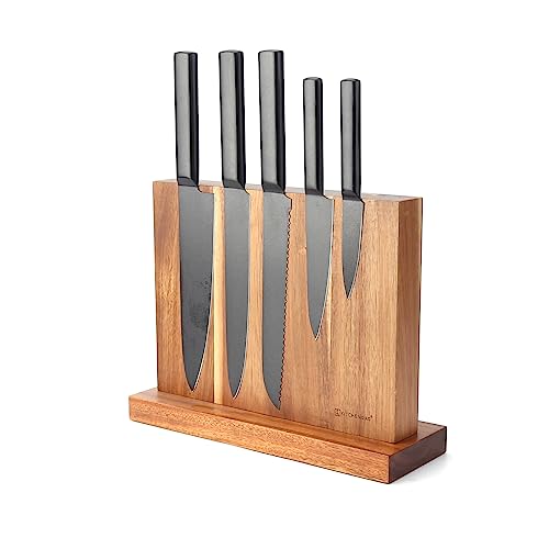 KITCHENDAO Luxury Acacia Magnetic Knife Block Holder with Enhanced Magnets, Cutlery Display Stand and Storage Rack, Large Capacity, Easy to Reach, Easy to Clean, Mother's Day Gift for Mom Grandma