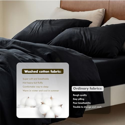 FOSSA Duvet Cover Set, 100% Washed Cotton Linen Feel Super Soft Breathable Cozy Simple Style 3 Pieces Bedding Sets Solid Off White California King