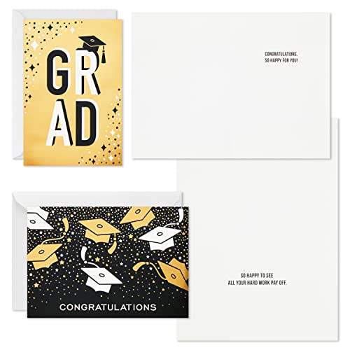 Hallmark Graduation Cards Bulk Assortment, Black and Gold (36 Cards and Envelopes, 6 Designs)