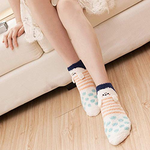 Loritta 3 Pairs Womens Fuzzy Socks Winter Warm Fluffy Soft Slipper Home Sleeping Cute Animal Socks,Solid Color Puppy