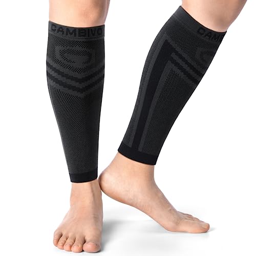 CAMBIVO Calf Compression Sleeve for Men Women, Shin Splint Brace Support for Leg Pain Relief &Varicose Vein Treatment, Footless Compression Socks for Running (Black, Small-Medium)