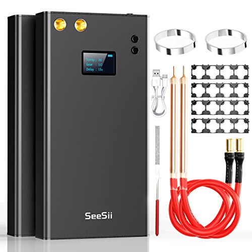 Spot Welder, Seesii 80 Gears Adjustable Battery Spot Welder with LCD Screen, Built-in 11000mah Mini Portable Spot Welder with 2x5m Nickel Sheet and 4X4 Holders for Making Battery Packs