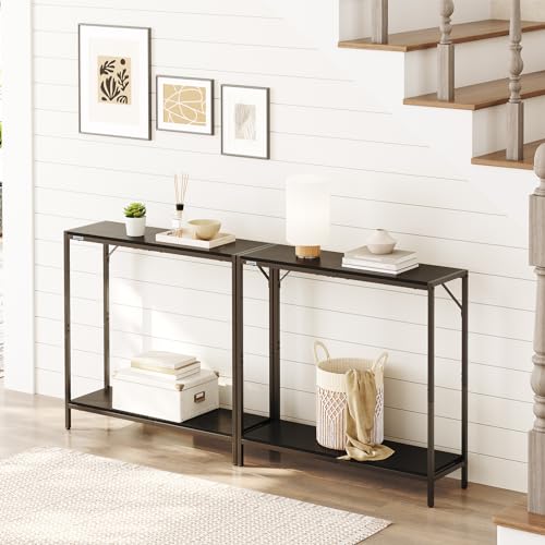 MAHANCRIS Console Table, 2-Tier Entrance Table, Behind Sofa Table, Industrial Style, Sturdy and Stable, for Living Room, Entryway, Foyer, Corridor, Office, Black CTHB27601