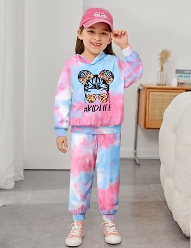Aulyffo 3t Girl Clothes 4t Girls Outfits Two Piece Tie Dye Toddler Girl Clothes Hooded Pullover Tops + Joggers Sweatpants Fall Winter Sweatsuit Sets Black