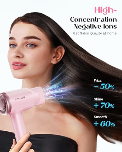 Wavytalk Hair Dryer with Diffuser Pro Fast Drying Hair Dryer 110,000 RPM with Magnetic Attachments, Professional Ionic Lightweight Hair Dryer Blow Dryer with 3 Speeds & 3 Temps Low Noise, Rose Red