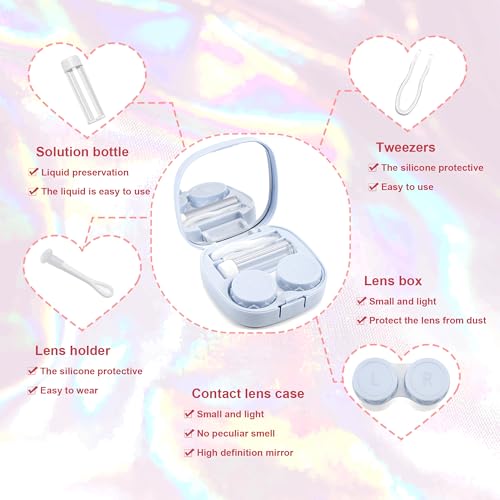 FEISEDY Portable Cute Contact Lens Case Remover Tool With Mirror Tweezers Kit for Women and Girl B0081