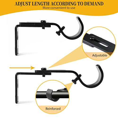 Anndason Heavy Duty Adjustable Curtain Rod Brackets Holders - 1 Inch Rod, Black Color, (Set of 2)