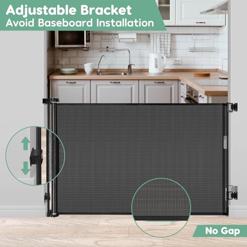 55 Inch Retractable Baby Gate Retractable Dog Gate for The House Retractable Pet Gate for Dogs Indoor Retractable Baby Gates for Doorways Mesh Baby Gate Retractable Mesh Gates for Kids Or Pets (Black)