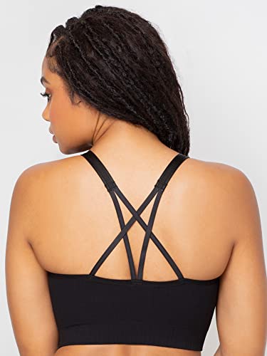 Curvy Couture Women's Size Smooth Seamless Comfort Wire Free Longline Bra, Black Hue, Medium Plus