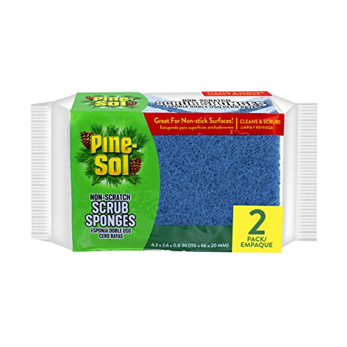 Pine-Sol Non Scratch Scrub Sponges - Double Sided Dish Scrubber Safe for Nonstick Cookware - Kitchen Essentials for Dishwashing and Cleaning, 2 Pack