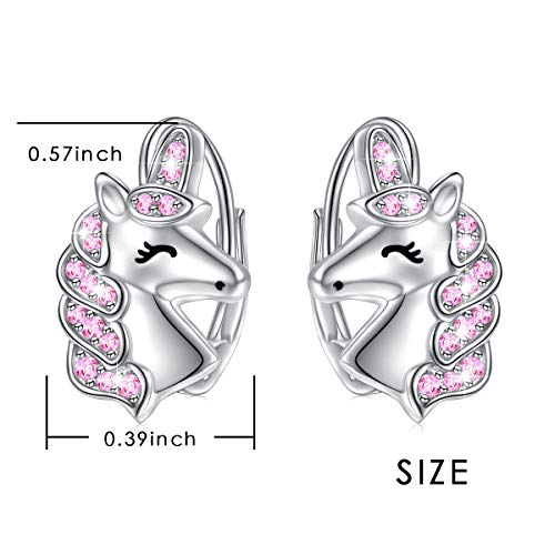 925 Sterling Silver Magical Unicorn Earrings Pink Unicorn Drop Dangle Leverback Earrings for Women Daughter Gift