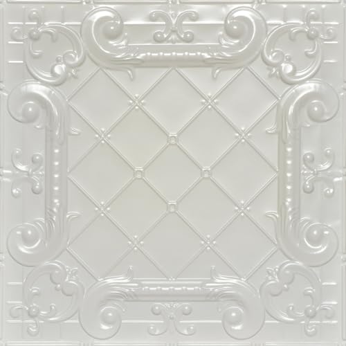 Shanko SKPC502 Romeo, Romeo Stamped Metal Nail-up Tin Ceiling Tile (Covers/ 24 sq. ft.), Eggshell White, Pack of 6