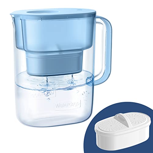 Waterdrop 200-Gallon Long-Life Chubby 10-Cup Large Water Filter Pitcher with 1 Filter, NSF Certified, 5X Times Lifetime, Reduces PFOA/PFOS, Chlorine, BPA Free, Blue