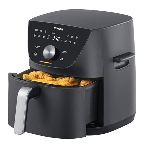 Toshiba 5.5QT Air Fryer with Heat-Q Technology, Quick and Easy Meals, 8 Preset Menus and Menu-IQ Function, 1-Degree Fahrenheit Precision, 90% Less Oil, Double-Sided Handles