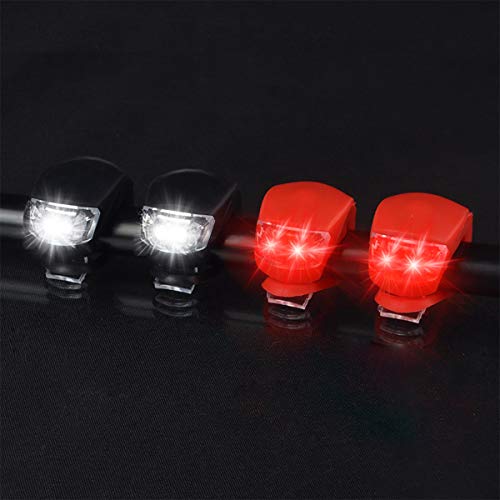 Malker Bicycle Light Front and Rear Silicone LED Bike Light Set - Bike Headlight and Taillight,Waterproof & Safety Road,Mountain Bike Lights,Batteries Included (2pcs Red & 2pcs Black)