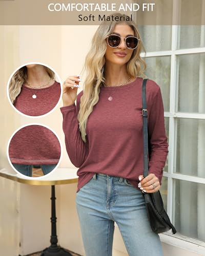 Memorose Women Long Sleeve Shirts Tops Fall Tunic Causal Fashion Round Neck Basic Tee Purple M