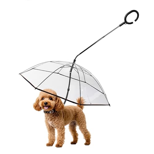 NAMSAN Clear Umbrella for Dogs Small, Doggy Umbrella Leash for Rain Walking, Small Dog Umbrella with Adjustable Leash, Self-Assembly