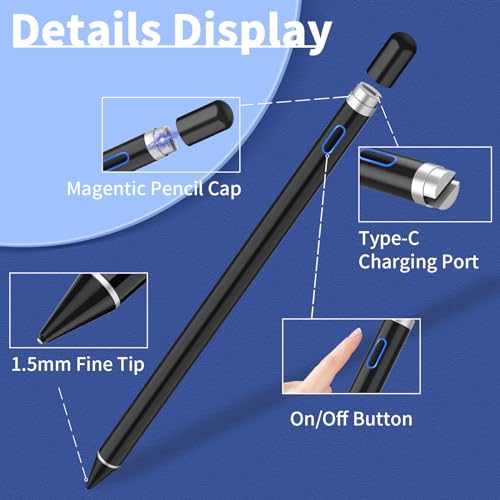 Stylus Pens for Touch Screens, Universal Fine Point iPad Pencil with Magnetic Cap for iPad, iPhone, Android, Tablet and Other Capacitive Touch Screen, Stylus Pen for iPad in Writing (White)