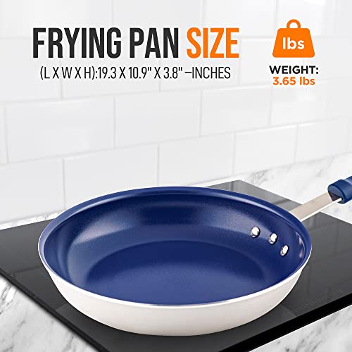 NutriChef 10" Medium Fry Pan - Medium Skillet Nonstick Frying Pan with Silicone Handle, Ceramic Coating, Blue Silicone Handle, Stain-Resistant And Easy To Clean, Professional Home Cookware