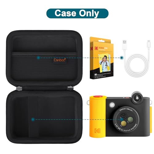 Canboc Carrying Case Compatible with KODAK Smile+ Wireless Digital Instant Print Camera, Mesh Pocket fit Photo Paper, USB Cable, Black (Case Only)