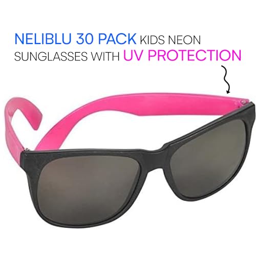 Neliblu 30 Pack Neon Bulk Kids Sunglasses With UV Protection - Party Favors - Bulk Pool Party Favors, Goody Bag Fillers, Beach Party Favors, Bulk Party Pack